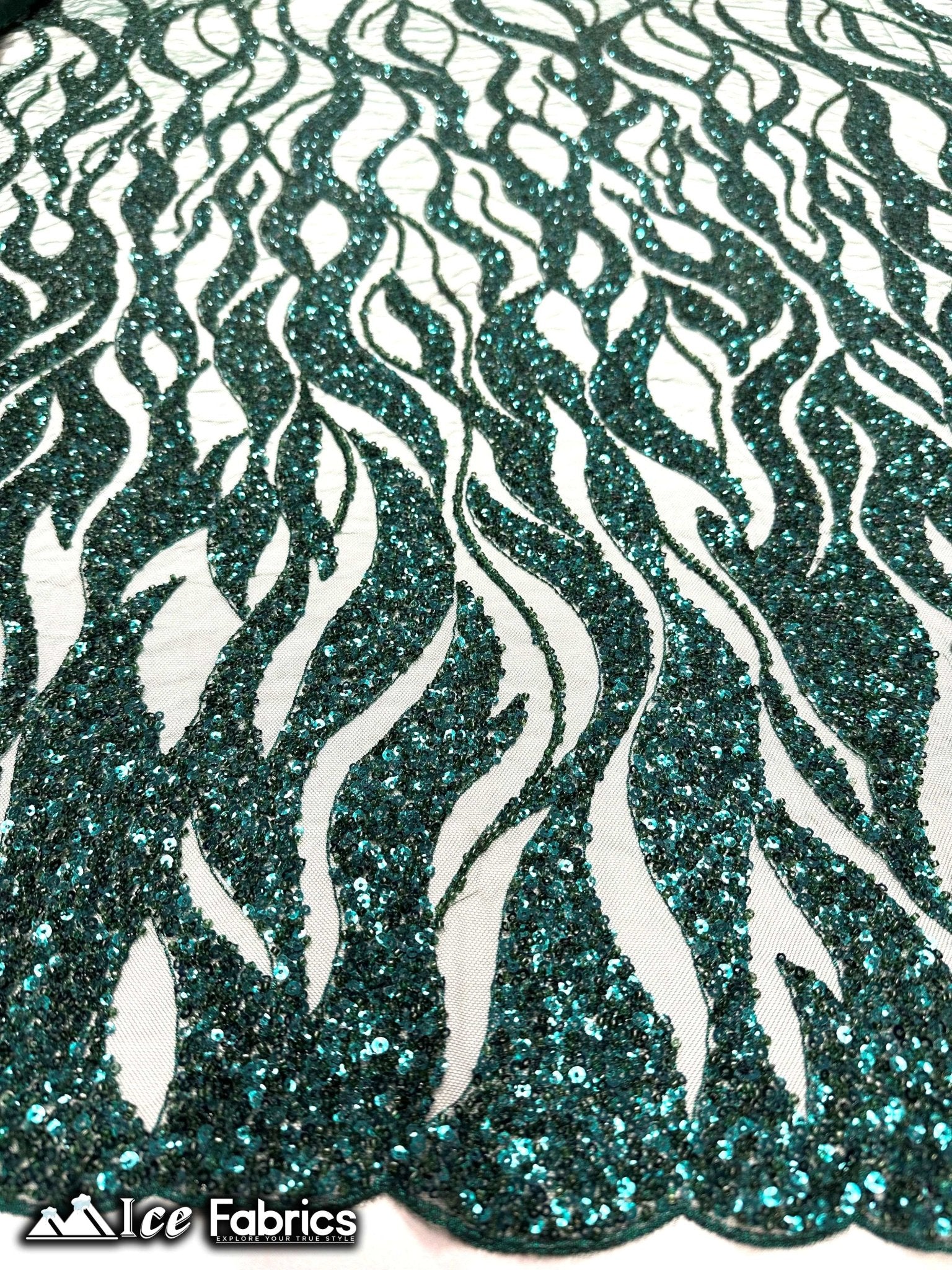 Elegant Heavy Beaded Fabric Lace Fabric with SequinICE FABRICSICE FABRICSHunter GreenBy The Yard (54" Wide)Elegant Heavy Beaded Fabric Lace Fabric with Sequin ICE FABRICS Hunter Green