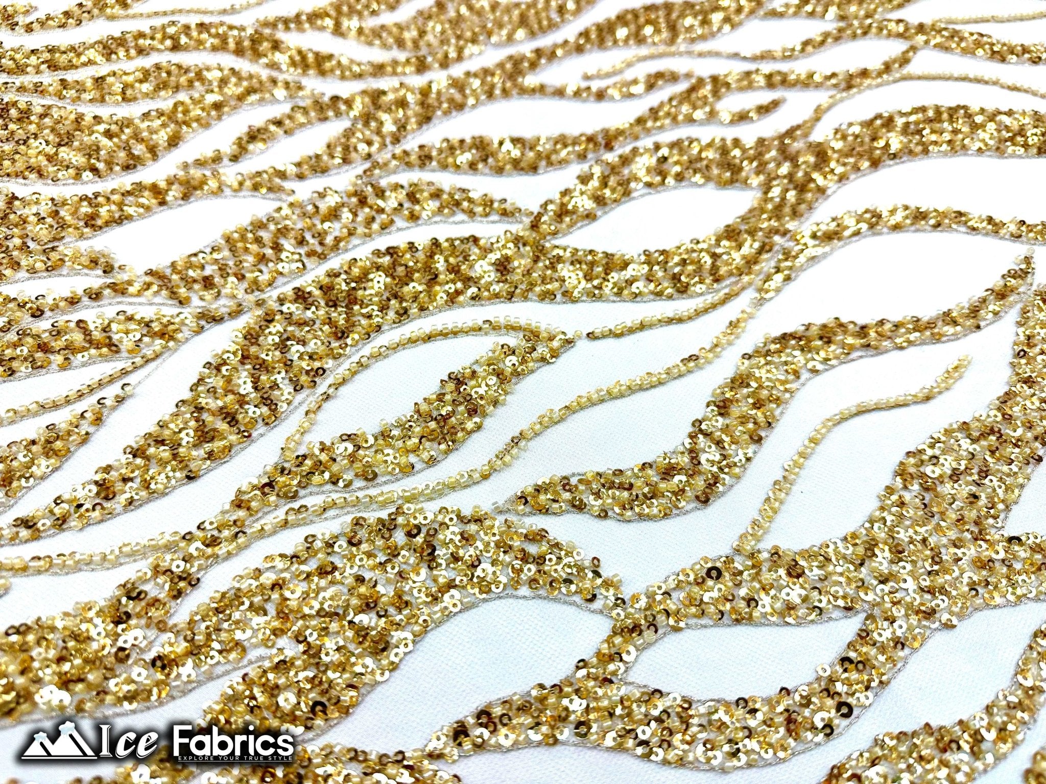 Elegant Heavy Beaded Fabric Lace Fabric with SequinICE FABRICSICE FABRICSGoldBy The Yard (54" Wide)Elegant Heavy Beaded Fabric Lace Fabric with Sequin ICE FABRICS Gold