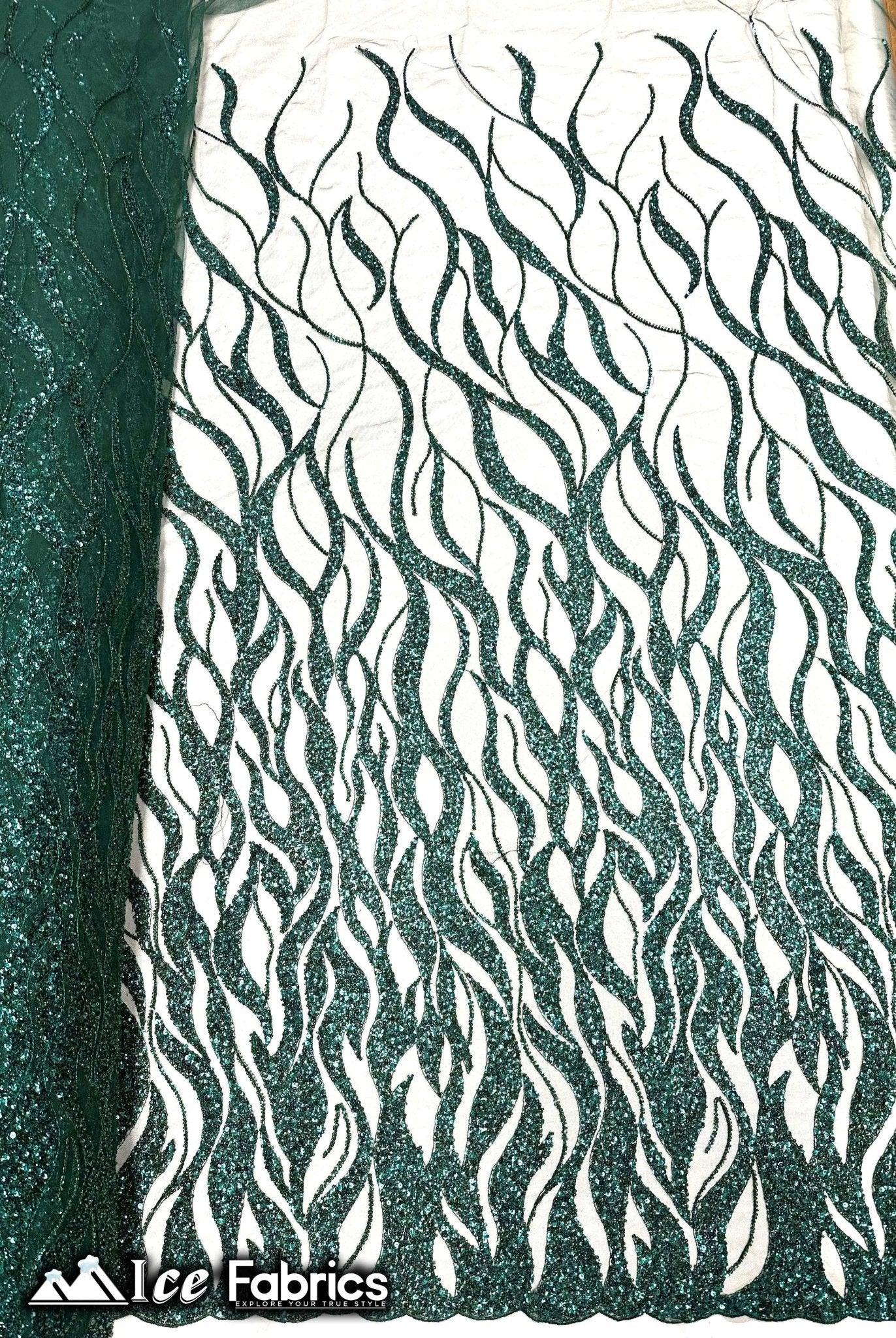 Elegant Heavy Beaded Fabric Lace Fabric with SequinICE FABRICSICE FABRICSHunter GreenBy The Yard (54" Wide)Elegant Heavy Beaded Fabric Lace Fabric with Sequin ICE FABRICS Hunter Green