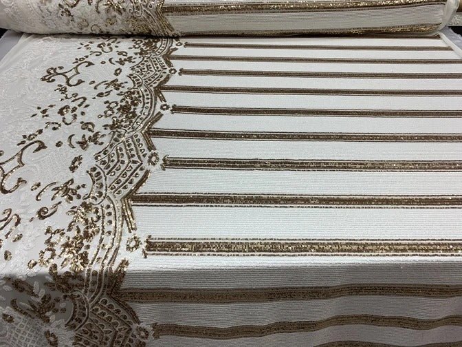 Elegant New Casino Design Embroidered 4 Way Nude Mesh Spandex Stretchy Sequin FabricICEFABRICICE FABRICSPurpleElegant New Casino Design Embroidered 4 Way Nude Mesh Spandex Stretchy Sequin Fabric ICEFABRIC White&Gold