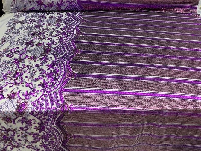 Elegant New Casino Design Embroidered 4 Way Nude Mesh Spandex Stretchy Sequin FabricICEFABRICICE FABRICSYellow&RoseElegant New Casino Design Embroidered 4 Way Nude Mesh Spandex Stretchy Sequin Fabric ICEFABRIC Purple