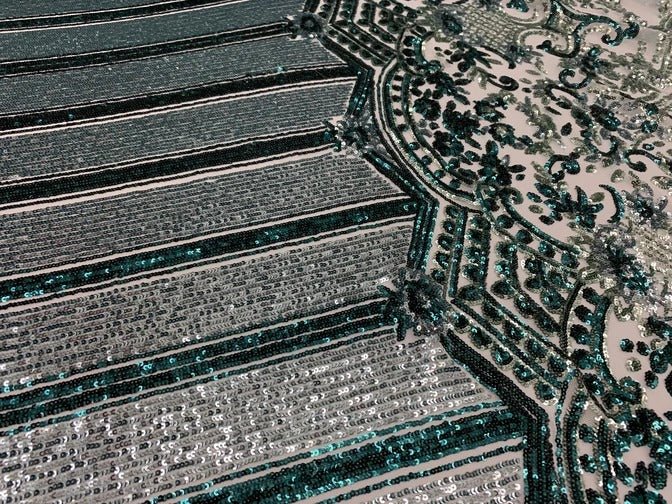 Elegant New Casino Design Embroidered 4 Way Nude Mesh Spandex Stretchy Sequin FabricICEFABRICICE FABRICSRed&BlackElegant New Casino Design Embroidered 4 Way Nude Mesh Spandex Stretchy Sequin Fabric ICEFABRIC Mint
