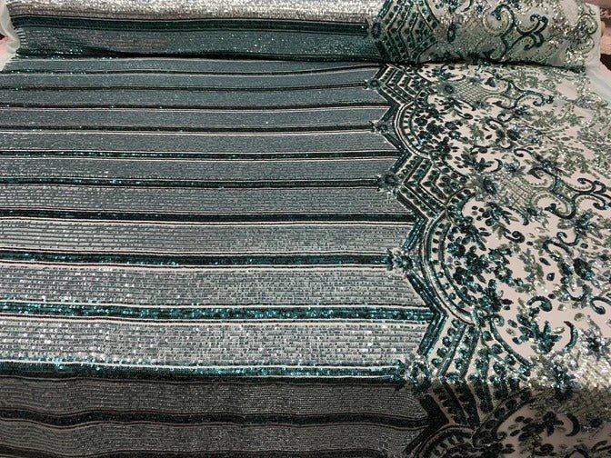 Elegant New Casino Design Embroidered 4 Way Nude Mesh Spandex Stretchy Sequin FabricICEFABRICICE FABRICSMintElegant New Casino Design Embroidered 4 Way Nude Mesh Spandex Stretchy Sequin Fabric ICEFABRIC Mint