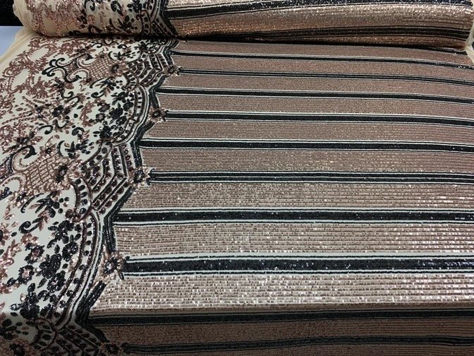 Elegant New Casino Design Embroidered 4 Way Nude Mesh Spandex Stretchy Sequin FabricICEFABRICICE FABRICSWhite&GoldElegant New Casino Design Embroidered 4 Way Nude Mesh Spandex Stretchy Sequin Fabric ICEFABRIC Rose Gold