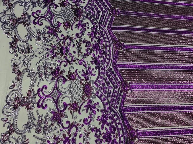 Elegant New Casino Design Embroidered 4 Way Nude Mesh Spandex Stretchy Sequin FabricICEFABRICICE FABRICSYellow&RoseElegant New Casino Design Embroidered 4 Way Nude Mesh Spandex Stretchy Sequin Fabric ICEFABRIC Purple