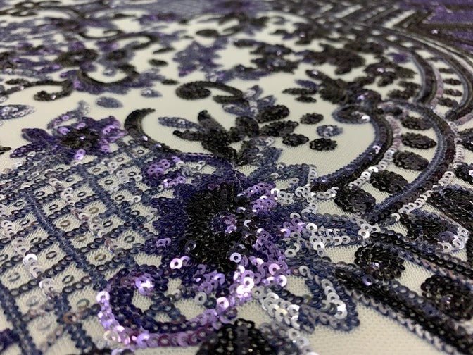 Elegant New Casino Design Embroidered 4 Way Nude Mesh Spandex Stretchy Sequin FabricICEFABRICICE FABRICSWhite&GoldElegant New Casino Design Embroidered 4 Way Nude Mesh Spandex Stretchy Sequin Fabric ICEFABRIC Lilac