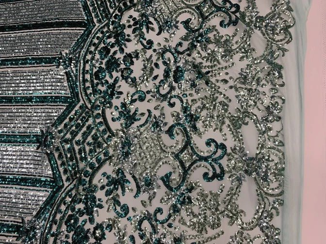 Elegant New Casino Design Embroidered 4 Way Nude Mesh Spandex Stretchy Sequin FabricICEFABRICICE FABRICSRed&BlackElegant New Casino Design Embroidered 4 Way Nude Mesh Spandex Stretchy Sequin Fabric ICEFABRIC Mint