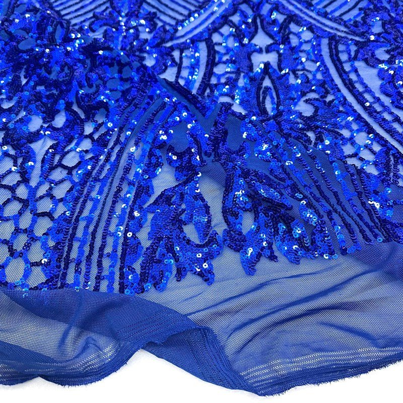 Elizabeth Embroidery Sequin Fabric Geometric Stretch MeshICE FABRICSICE FABRICSElizabeth Sequin Royal BlueBy the yard (36 inches Length)58 inches WidthRoyal BlueElizabeth Embroidery Sequin Fabric Geometric Stretch Mesh ICE FABRICS Royal Blue