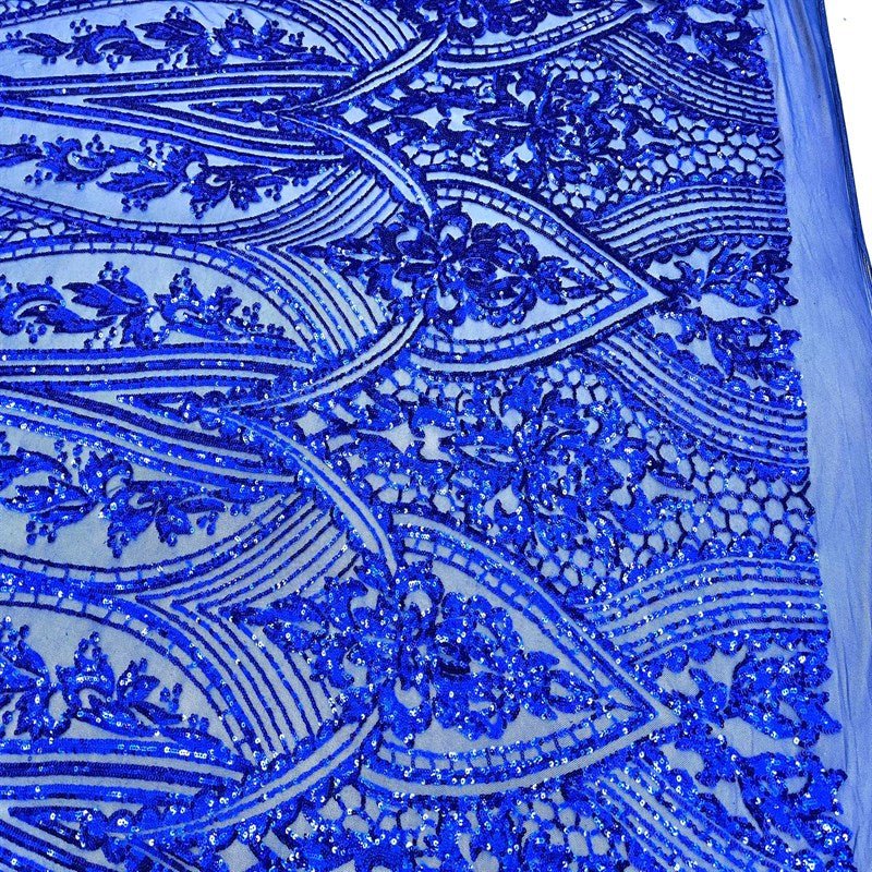 Elizabeth Embroidery Sequin Fabric Geometric Stretch MeshICE FABRICSICE FABRICSElizabeth Sequin Royal BlueBy the yard (36 inches Length)58 inches WidthRoyal BlueElizabeth Embroidery Sequin Fabric Geometric Stretch Mesh ICE FABRICS Royal Blue