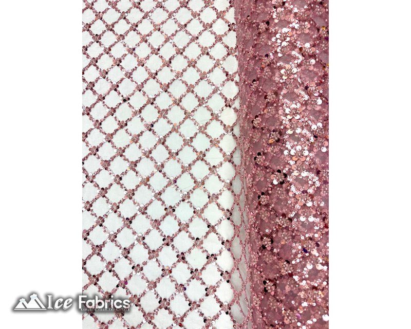 Embroidered Beaded Fabric Geometric Sequin LaceICE FABRICSICE FABRICSPink Beaded FabricPinkEmbroidered Beaded Fabric Geometric Sequin Lace ICE FABRICS Pink