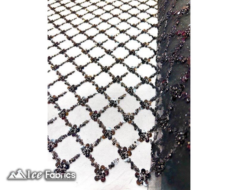 Embroidered Beaded Fabric Geometric Sequin LaceICE FABRICSICE FABRICSBlack Beaded FabricBlackEmbroidered Beaded Fabric Geometric Sequin Lace ICE FABRICS Black