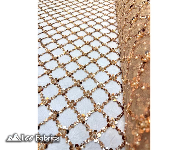 Embroidered Beaded Fabric Geometric Sequin LaceICE FABRICSICE FABRICSGold Beaded FabricGoldEmbroidered Beaded Fabric Geometric Sequin Lace ICE FABRICS Gold