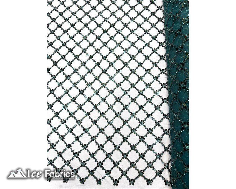 Embroidered Beaded Fabric Geometric Sequin LaceICE FABRICSICE FABRICSHunter Green Beaded FabricHunter GreenEmbroidered Beaded Fabric Geometric Sequin Lace ICE FABRICS Hunter Green