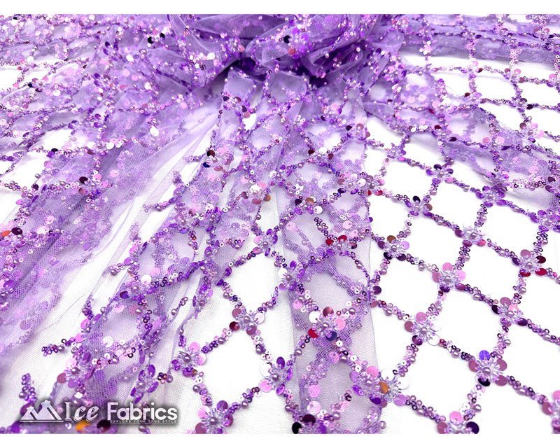 Embroidered Beaded Fabric Geometric Sequin LaceICE FABRICSICE FABRICSLavender Beaded FabricLavenderEmbroidered Beaded Fabric Geometric Sequin Lace ICE FABRICS Lavender