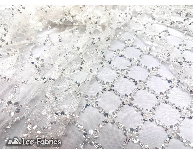 Embroidered Beaded Fabric Geometric Sequin LaceICE FABRICSICE FABRICSIvory Beaded FabricIvoryEmbroidered Beaded Fabric Geometric Sequin Lace ICE FABRICS Ivory