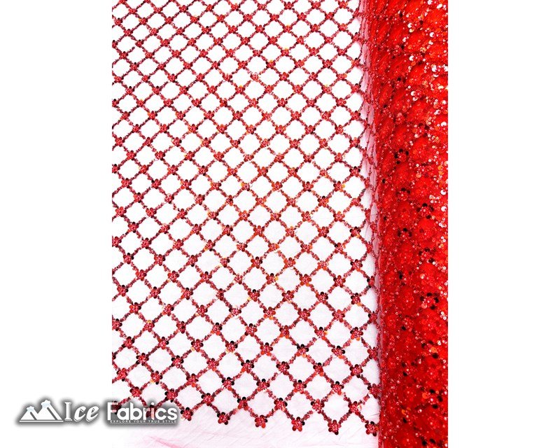 Embroidered Beaded Fabric Geometric Sequin LaceICE FABRICSICE FABRICSRed Beaded FabricRedEmbroidered Beaded Fabric Geometric Sequin Lace ICE FABRICS Red