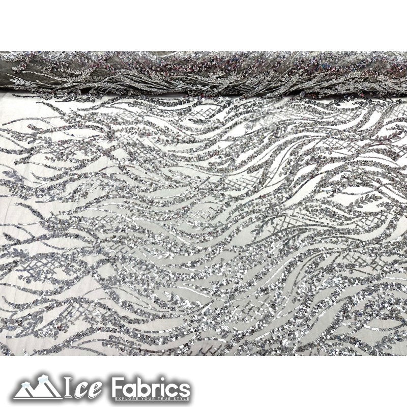 Embroidered Beaded Sequin Fabric ShinyICE FABRICSICE FABRICSSilver GrayEmbroidered Beaded Sequin Fabric Shiny ICE FABRICS Silver Gray