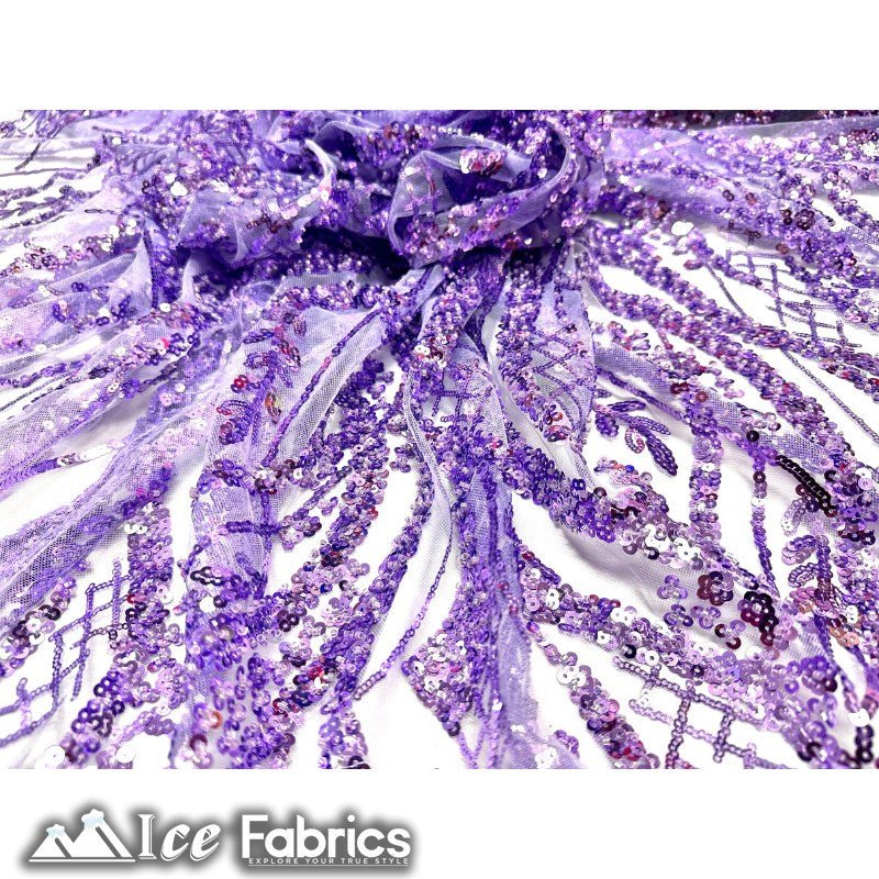 Embroidered Beaded Sequin Fabric ShinyICE FABRICSICE FABRICSLavenderEmbroidered Beaded Sequin Fabric Shiny ICE FABRICS Lavender