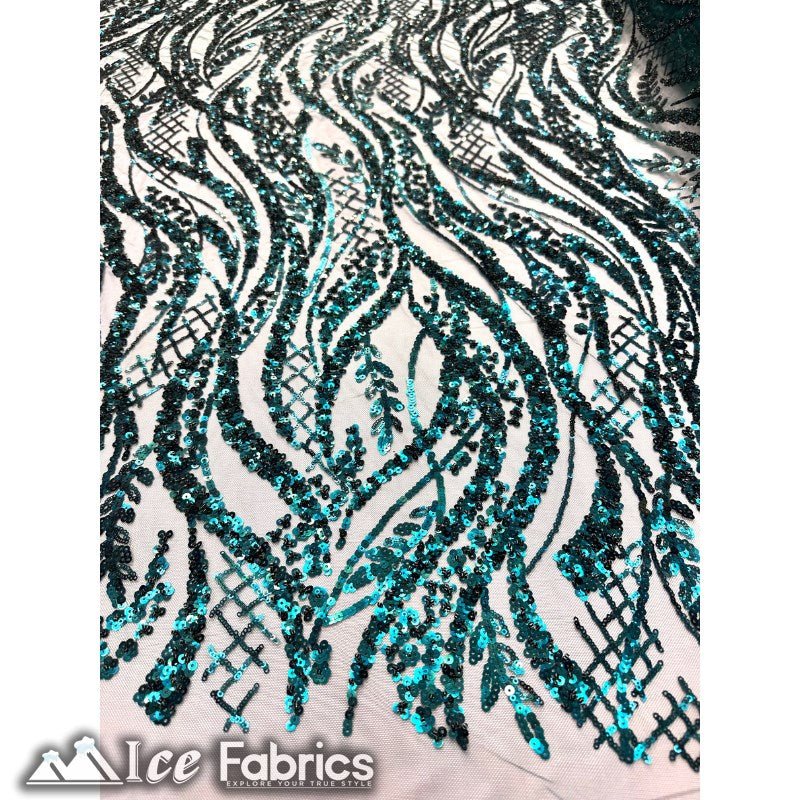 Embroidered Beaded Sequin Fabric ShinyICE FABRICSICE FABRICSHunter GreenEmbroidered Beaded Sequin Fabric Shiny ICE FABRICS Hunter Green