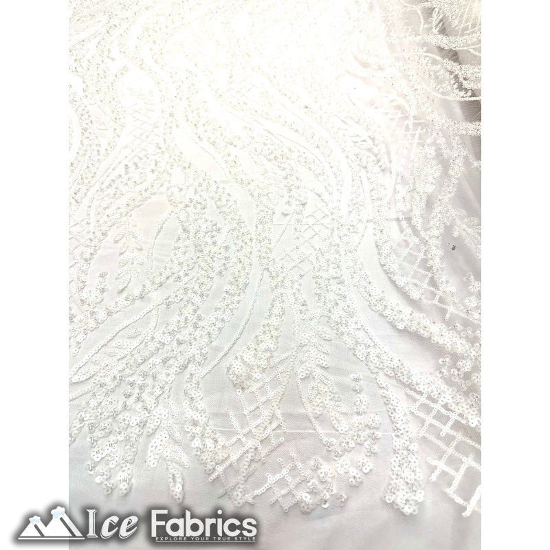 Embroidered Beaded Sequin Fabric ShinyICE FABRICSICE FABRICSOff WhiteEmbroidered Beaded Sequin Fabric Shiny ICE FABRICS Off White