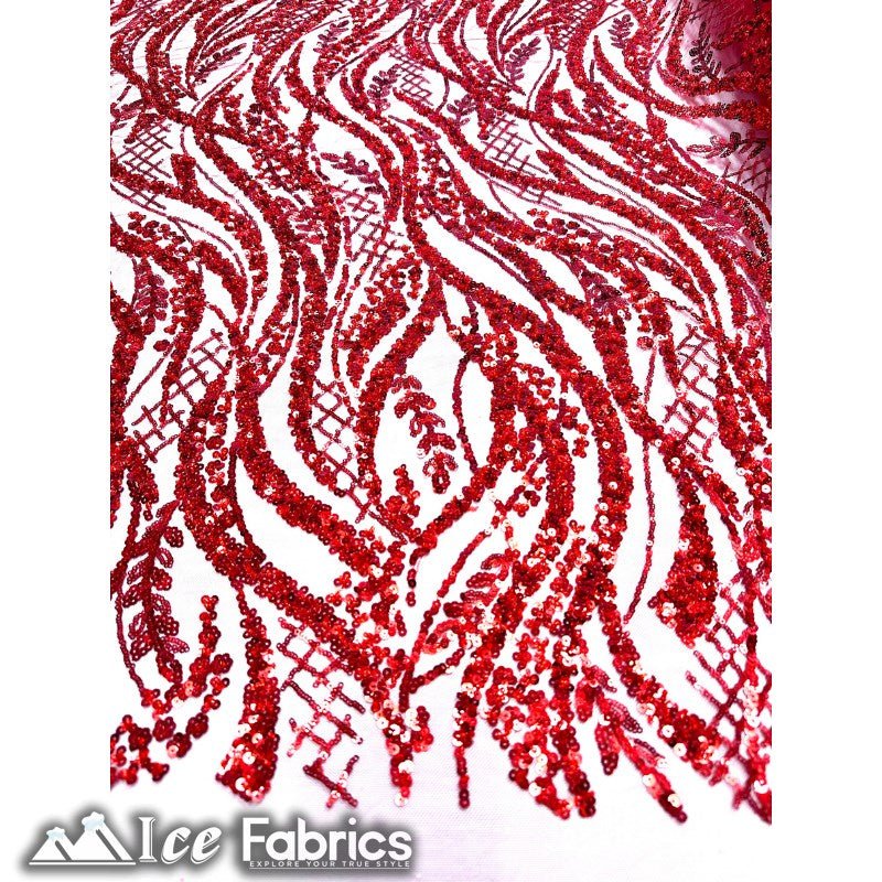 Embroidered Beaded Sequin Fabric ShinyICE FABRICSICE FABRICSRedEmbroidered Beaded Sequin Fabric Shiny ICE FABRICS Red