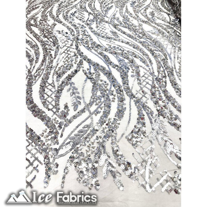 Embroidered Beaded Sequin Fabric ShinyICE FABRICSICE FABRICSSilver GrayEmbroidered Beaded Sequin Fabric Shiny ICE FABRICS Silver Gray