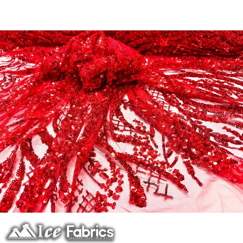 Embroidered Beaded Sequin Fabric ShinyICE FABRICSICE FABRICSRedEmbroidered Beaded Sequin Fabric Shiny ICE FABRICS Red