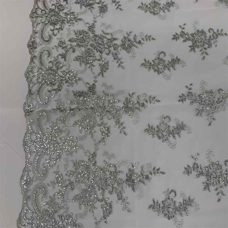 Embroidered Bridal Fabric Mesh Lace Floral Flowers Fabric Sold by the YardICEFABRICICE FABRICSMetallic SilverEmbroidered Bridal Fabric Mesh Lace Floral Flowers Fabric Sold by the Yard ICEFABRIC Metallic Silver