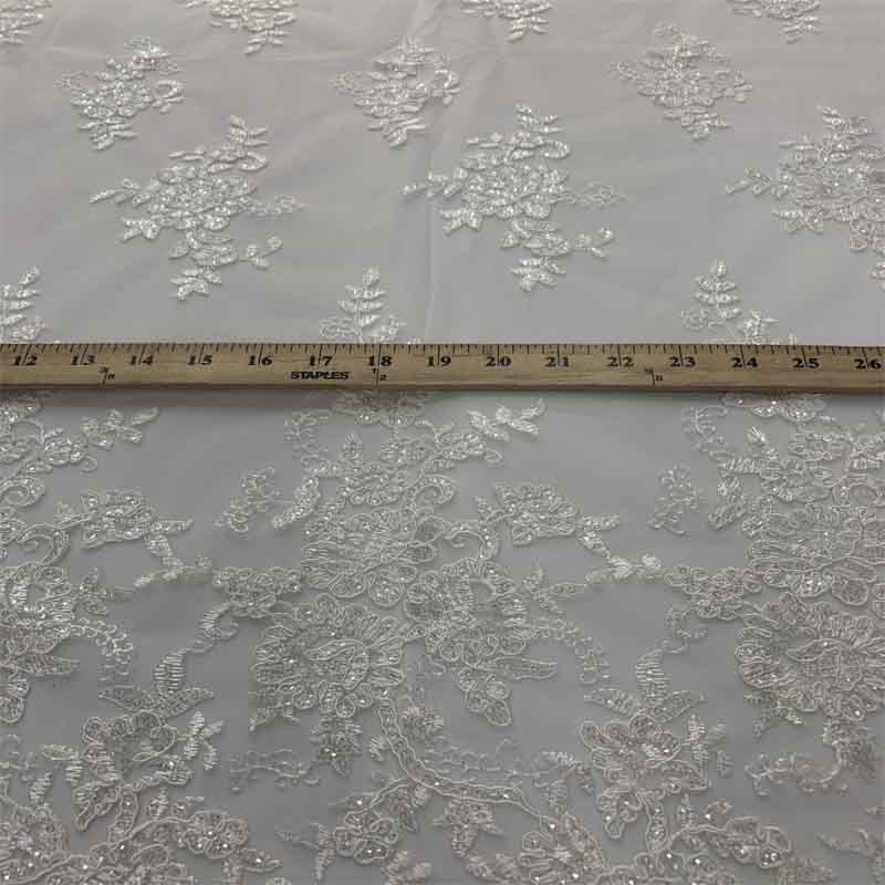 Embroidered Bridal Fabric Mesh Lace Floral Flowers Fabric Sold by the YardICEFABRICICE FABRICSWhiteEmbroidered Bridal Fabric Mesh Lace Floral Flowers Fabric Sold by the Yard ICEFABRIC White