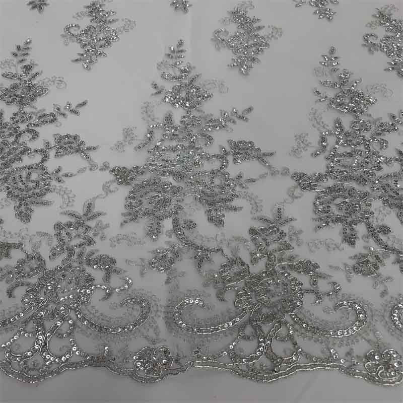 Embroidered Bridal Fabric Mesh Lace Floral Flowers Fabric Sold by the YardICEFABRICICE FABRICSMetallic SilverEmbroidered Bridal Fabric Mesh Lace Floral Flowers Fabric Sold by the Yard ICEFABRIC Metallic Silver