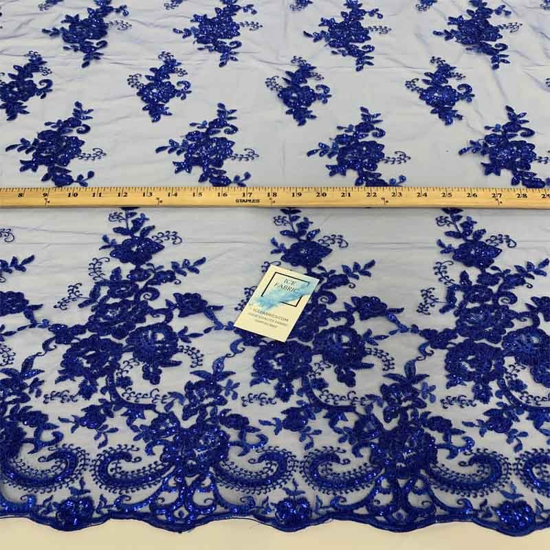 Embroidered Bridal Fabric Mesh Lace Floral Flowers Fabric Sold by the YardICEFABRICICE FABRICSRoyal BlueEmbroidered Bridal Fabric Mesh Lace Floral Flowers Fabric Sold by the Yard ICEFABRIC Royal Blue