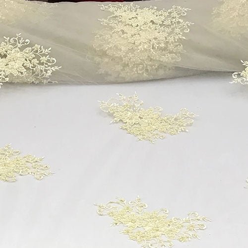Embroidered Cream Lace Fabric Sequins With BeadsICE FABRICSICE FABRICSEmbroidered Cream Lace Fabric Sequins With Beads ICE FABRICS