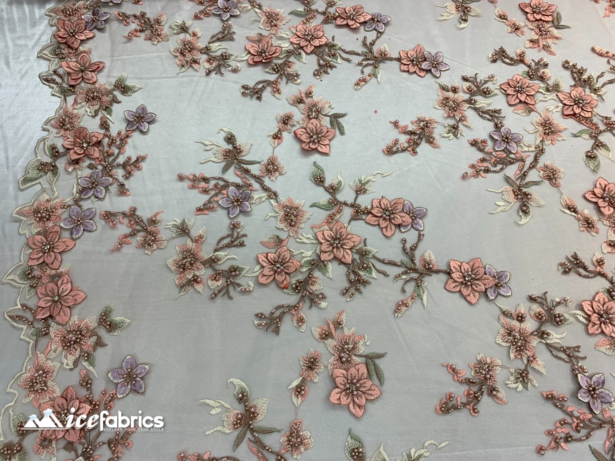 Embroidered Fabric/ 3D Flowers Beaded Fabric/ Lace Fabric/ Dusty RoseICE FABRICSICE FABRICSDusty RoseEmbroidered Fabric/ 3D Flowers Beaded Fabric/ Lace Fabric/ Dusty Rose ICE FABRICS