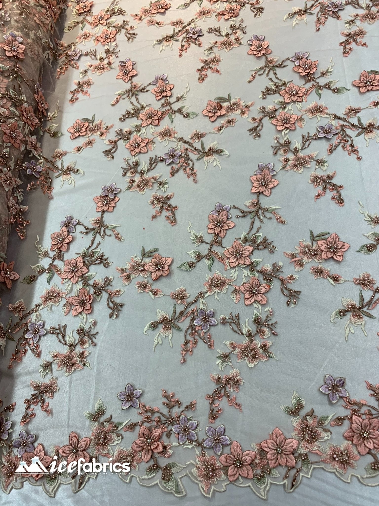 Embroidered Fabric/ 3D Flowers Beaded Fabric/ Lace Fabric/ Dusty RoseICE FABRICSICE FABRICSDusty RoseEmbroidered Fabric/ 3D Flowers Beaded Fabric/ Lace Fabric/ Dusty Rose ICE FABRICS