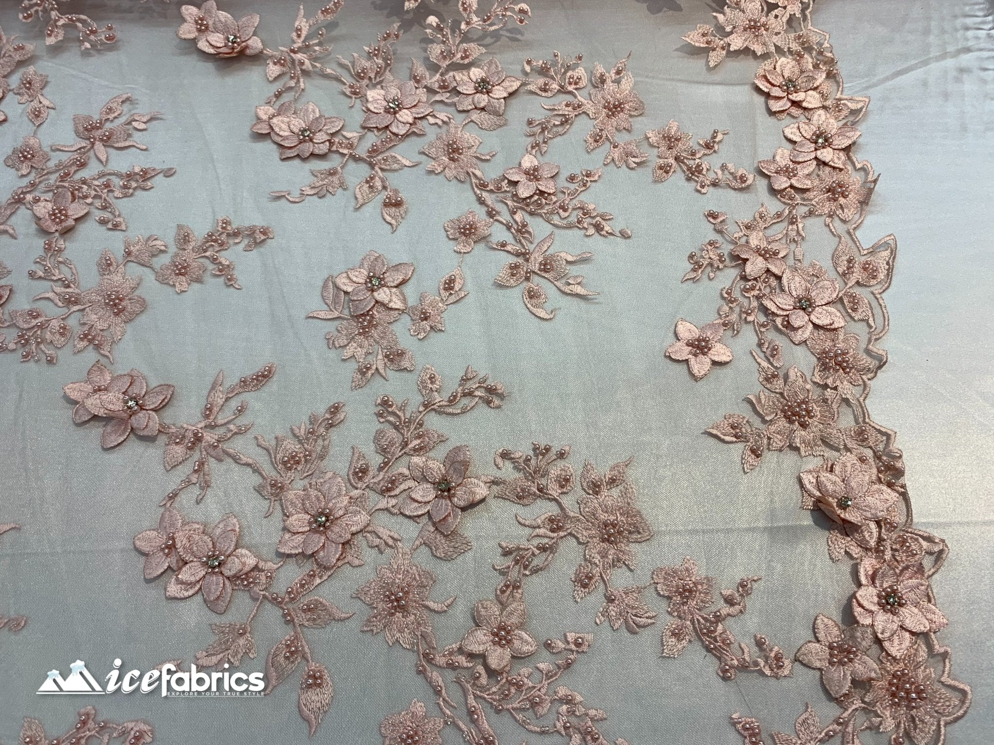Embroidered Fabric/ 3D Flowers Beaded Fabric/ Lace Fabric/ PinkICE FABRICSICE FABRICSPinkEmbroidered Fabric/ 3D Flowers Beaded Fabric/ Lace Fabric/ Pink ICE FABRICS