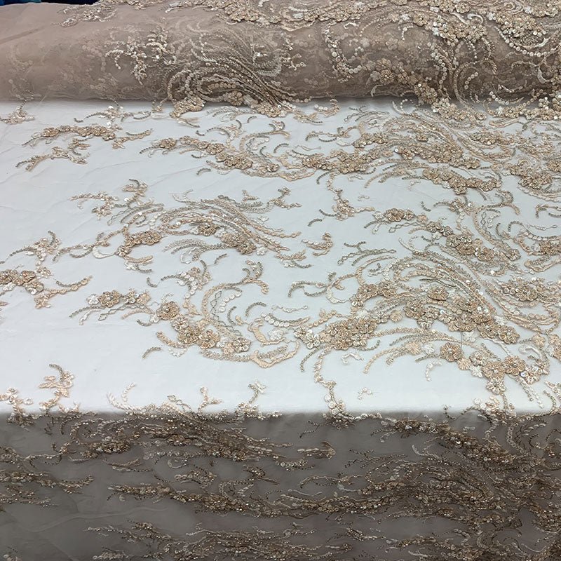 Embroidered Flowers Floral Beaded Mesh Lace Sequins FabricICEFABRICICE FABRICSEmbroidered Flowers Floral Beaded Mesh Lace Sequins Fabric ICEFABRIC