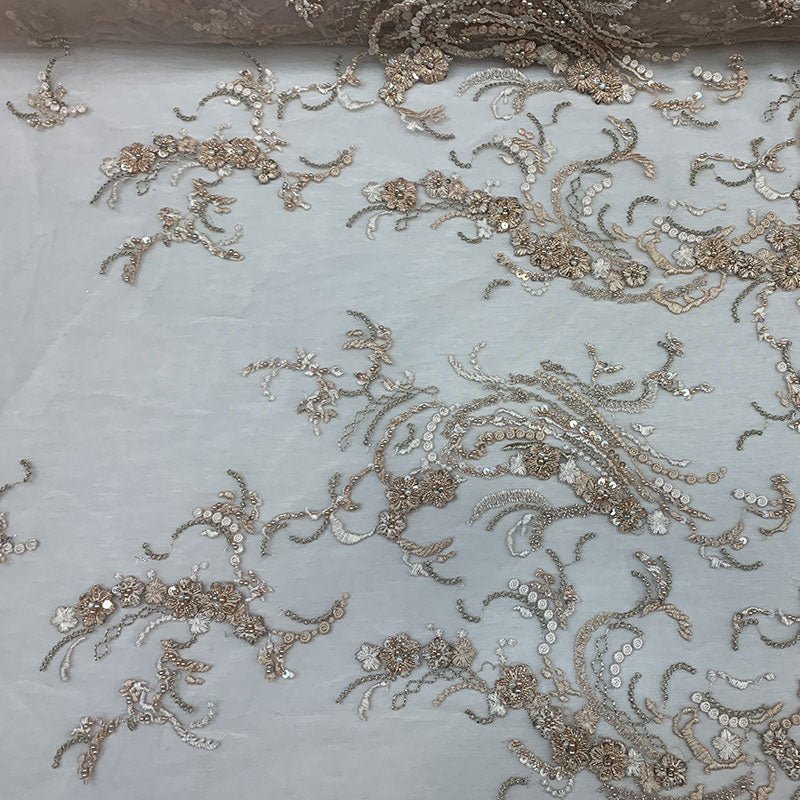 Embroidered Flowers Floral Beaded Mesh Lace Sequins FabricICEFABRICICE FABRICSEmbroidered Flowers Floral Beaded Mesh Lace Sequins Fabric ICEFABRIC