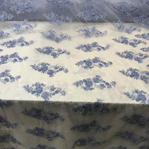 Embroidered Mesh Floral Beaded Lace Fabric By The YardICEFABRICICE FABRICSMintEmbroidered Mesh Floral Beaded Lace Fabric By The Yard ICEFABRIC Powder Blue