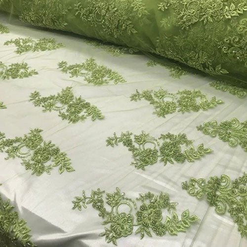 Embroidered Mesh Floral Beaded Lace Fabric By The YardICEFABRICICE FABRICSLimeEmbroidered Mesh Floral Beaded Lace Fabric By The Yard ICEFABRIC Lime