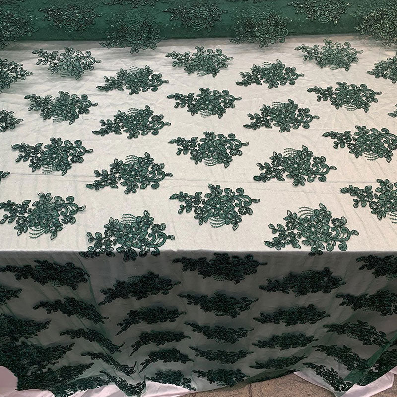 Embroidered Mesh lace Floral Design Fabric With Sequins By The YardICEFABRICICE FABRICSHunter GreenEmbroidered Mesh lace Floral Design Fabric With Sequins By The Yard ICEFABRIC Hunter Green