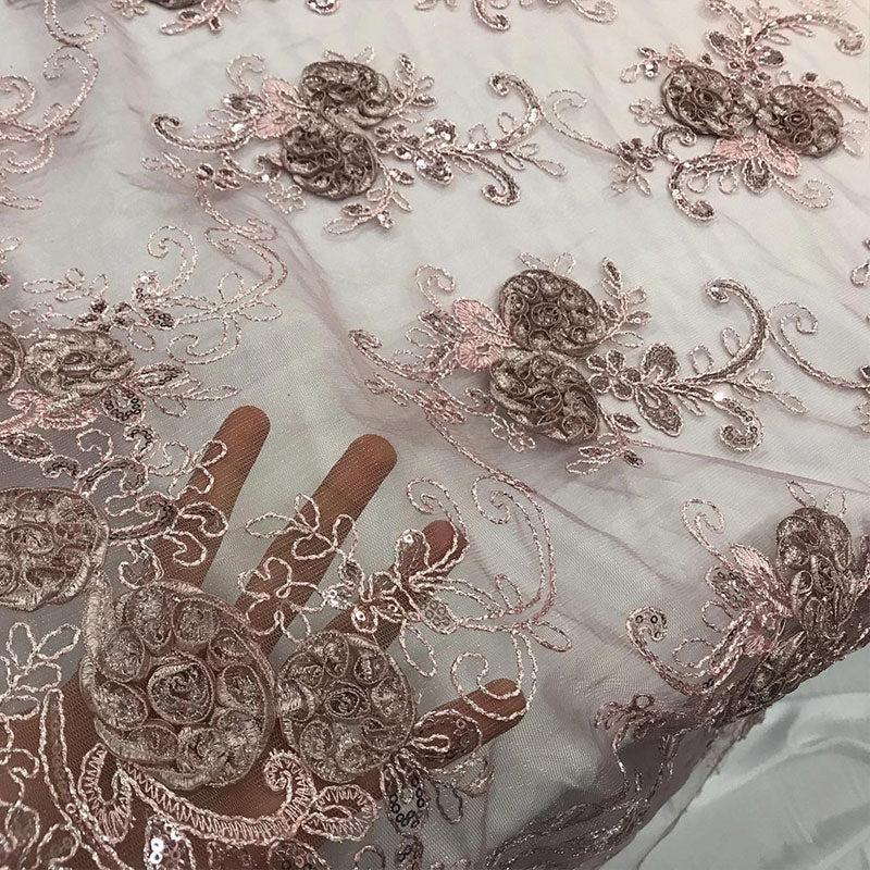 Embroidered Mesh Lace Flower Design With Sequins FabricICEFABRICICE FABRICSDusty RoseEmbroidered Mesh Lace Flower Design With Sequins Fabric ICEFABRIC Dusty Rose