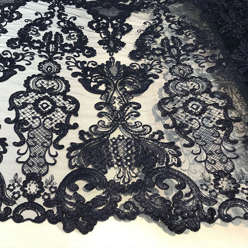 Embroidered Wedding Prom Design Mesh Lace Sequins Dress By The YardICE FABRICSICE FABRICSNavy BlueEmbroidered Wedding Prom Design Mesh Lace Sequins Dress By The Yard ICE FABRICS Black