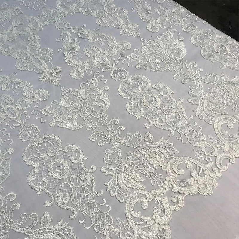 Embroidered Wedding Prom Design Mesh Lace Sequins Dress By The YardICE FABRICSICE FABRICSIvoryEmbroidered Wedding Prom Design Mesh Lace Sequins Dress By The Yard ICE FABRICS Ivory