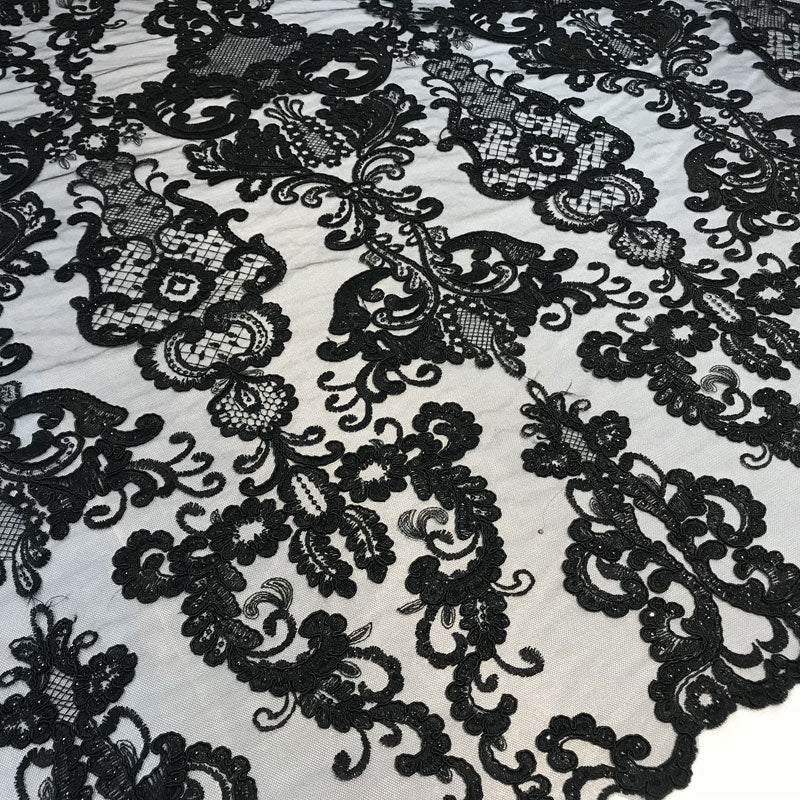 Embroidered Wedding Prom Design Mesh Lace Sequins Dress By The YardICE FABRICSICE FABRICSBlackEmbroidered Wedding Prom Design Mesh Lace Sequins Dress By The Yard ICE FABRICS Navy Blue