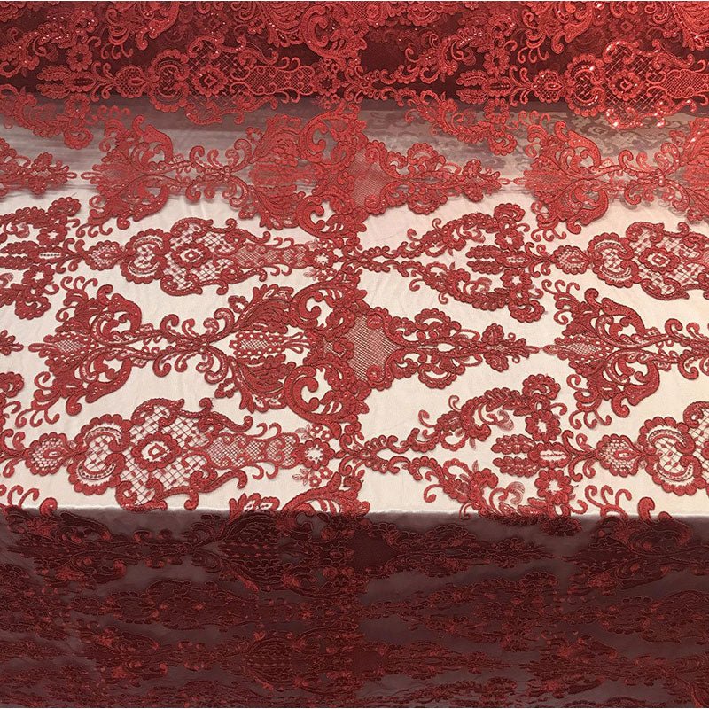 Embroidered Wedding Prom Design Mesh Lace Sequins Dress By The YardICE FABRICSICE FABRICSBurgundyEmbroidered Wedding Prom Design Mesh Lace Sequins Dress By The Yard ICE FABRICS Burgundy