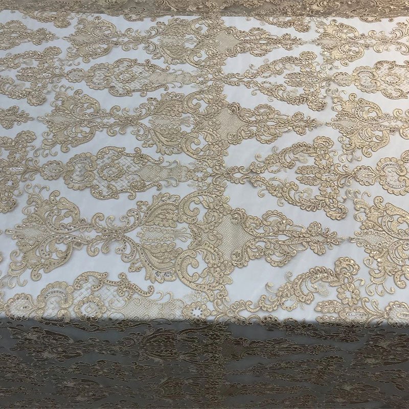 Embroidered Wedding Prom Design Mesh Lace Sequins Dress By The YardICE FABRICSICE FABRICSLight GoldEmbroidered Wedding Prom Design Mesh Lace Sequins Dress By The Yard ICE FABRICS Light Gold