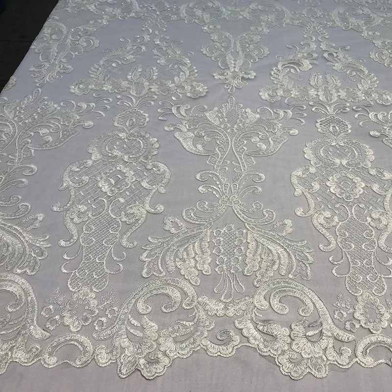 Embroidered Wedding Prom Design Mesh Lace Sequins Dress By The YardICE FABRICSICE FABRICSIvoryEmbroidered Wedding Prom Design Mesh Lace Sequins Dress By The Yard ICE FABRICS Ivory