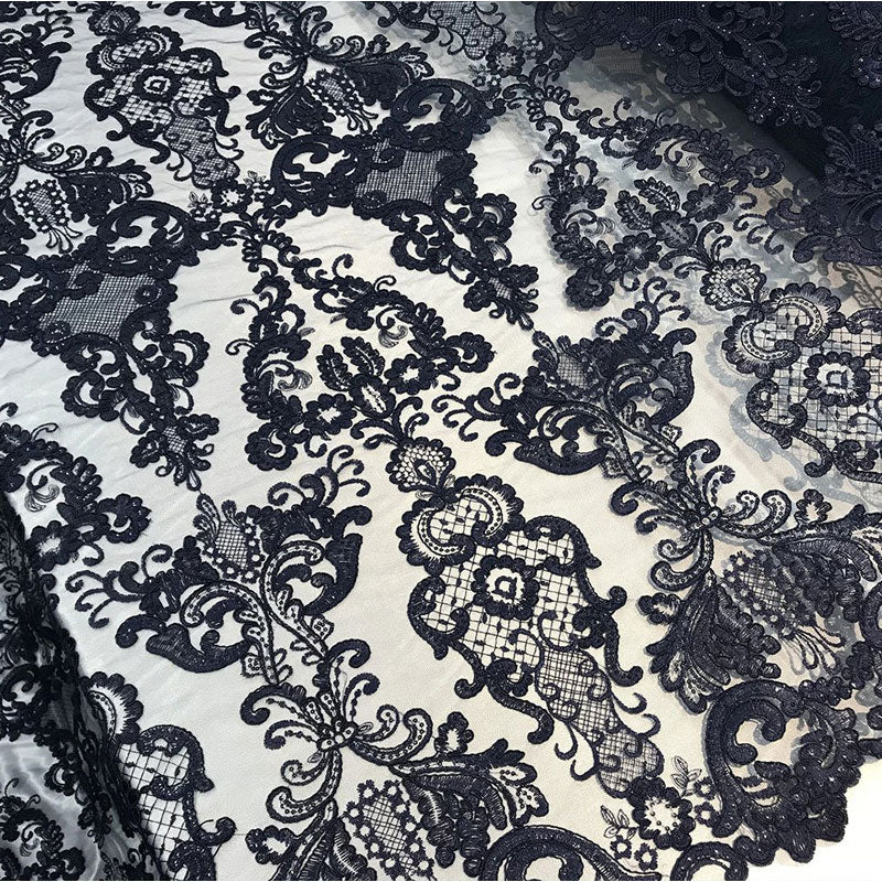 Embroidered Wedding Prom Design Mesh Lace Sequins Dress By The YardICE FABRICSICE FABRICSNavy BlueEmbroidered Wedding Prom Design Mesh Lace Sequins Dress By The Yard ICE FABRICS Black