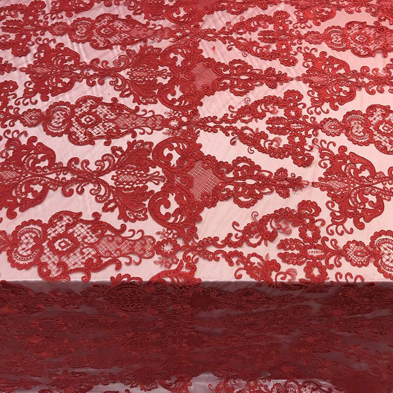 Embroidered Wedding Prom Design Mesh Lace Sequins Dress By The YardICE FABRICSICE FABRICSRedEmbroidered Wedding Prom Design Mesh Lace Sequins Dress By The Yard ICE FABRICS Red