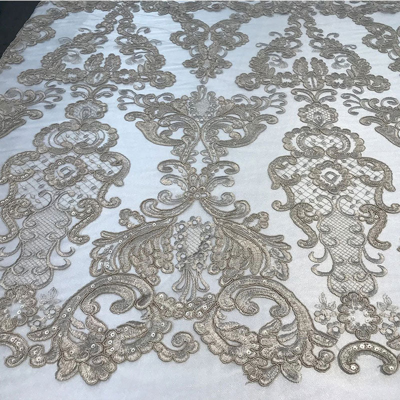 Embroidered Wedding Prom Design Mesh Lace Sequins Dress By The YardICE FABRICSICE FABRICSChampagneEmbroidered Wedding Prom Design Mesh Lace Sequins Dress By The Yard ICE FABRICS Champagne